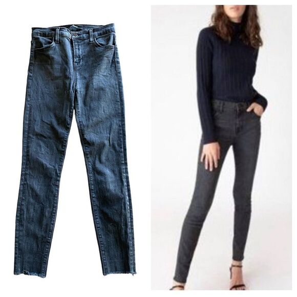 J Brand Maria Skinny Jeans Washed Black Raw Hem 26 - Picture 1 of 11